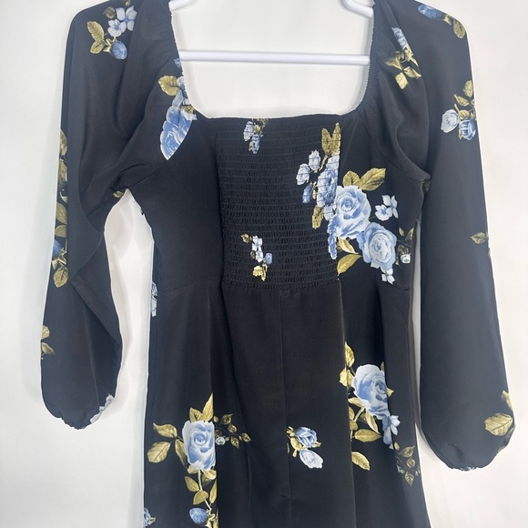 Forever 21 Dress Womens L Black Long Bishop Sleeve Floral. Side‎ zip - Picture 4 of 8